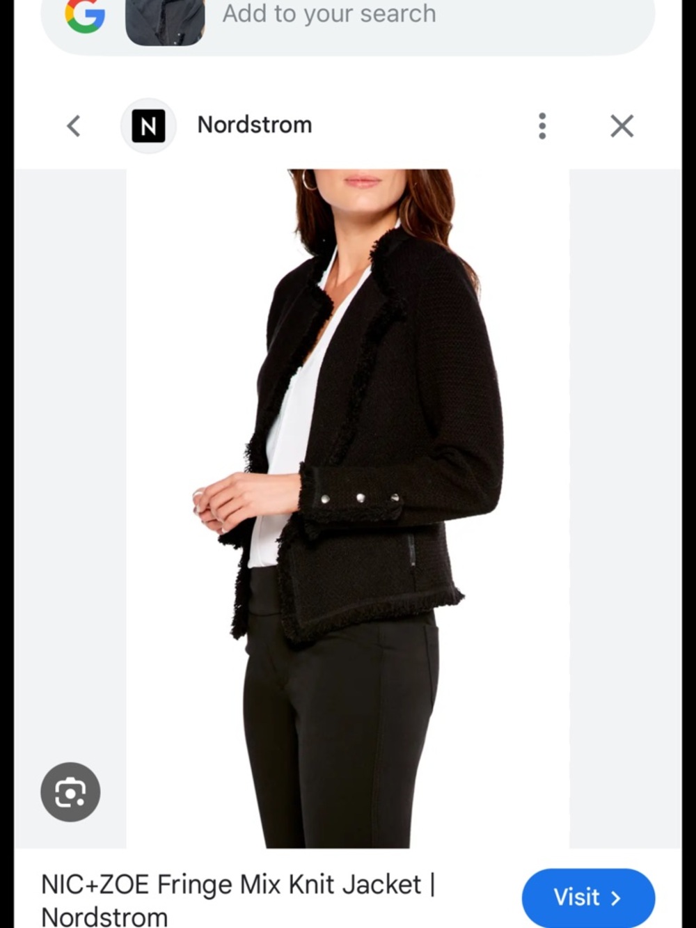 NIC+ZOE Black Fringe Trim Knit Blazer